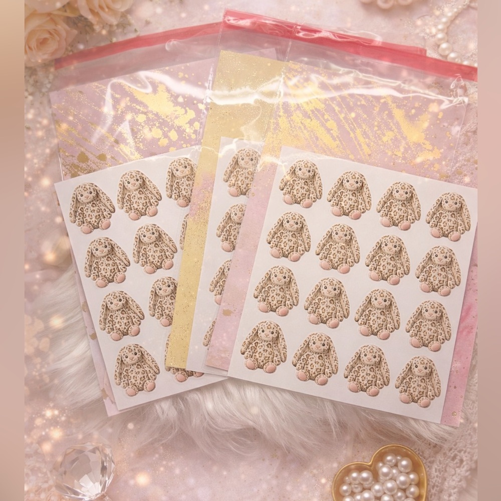 Plushie-Inspired Leopard Bunny Sticker Sheet | 16 Count 🐆🐰